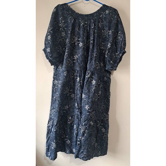 Torrid womens 2xl blue denim shift dress tiered boho pockets puff sleeve - Picture 7 of 8